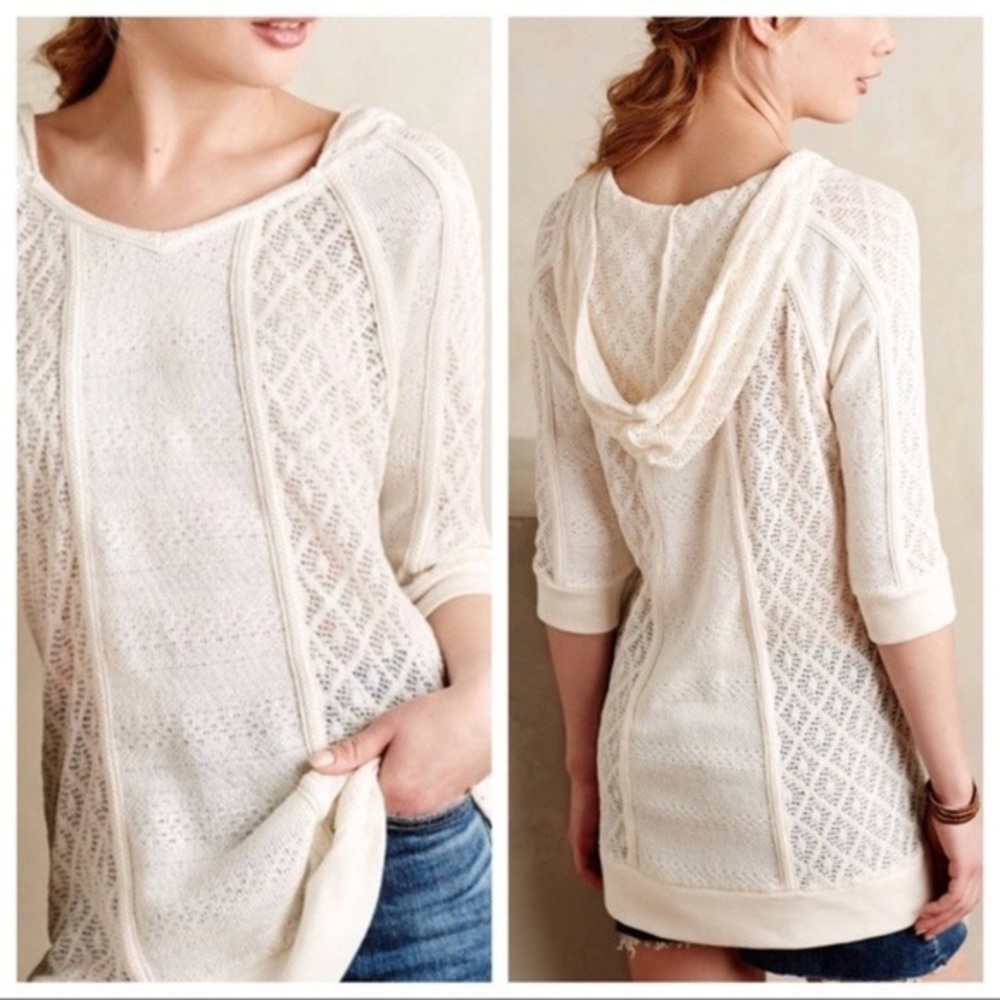Anthropologie- Meadow Rue Cream Pointelle Hoodie